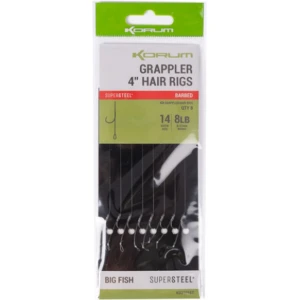 Carlige Legate KORUM Grappler Hair Rigs Barbed, Nr.8, 38cm, 5buc/pac